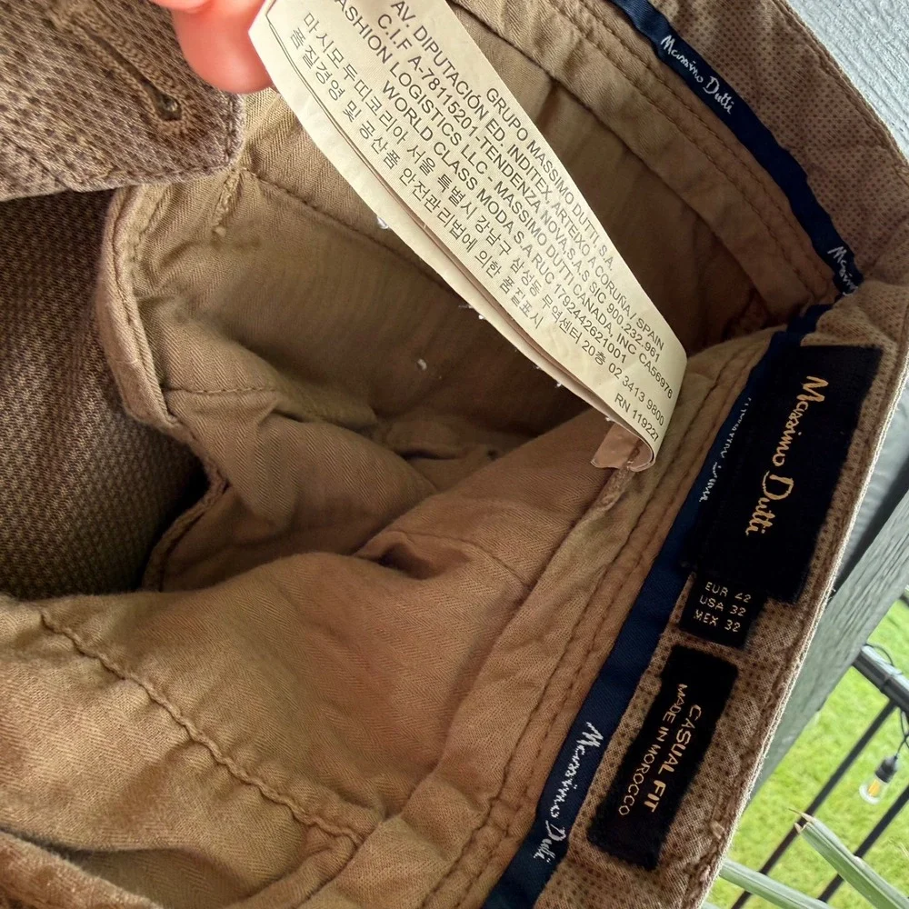 Massimo Dutti Casual Fit Textured Cotton Blend Chino Pants Tan 32x30 - Picture 7 of 15